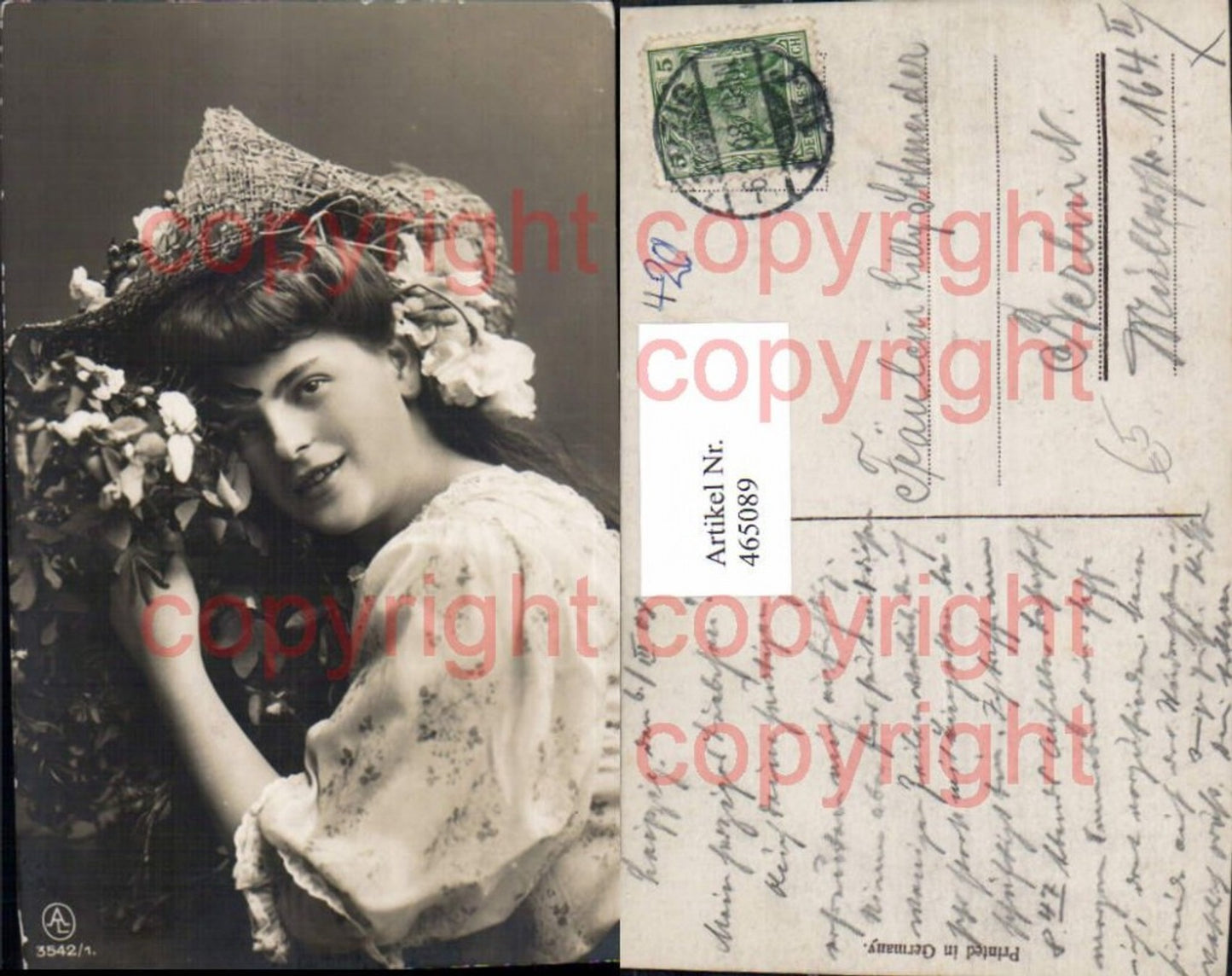 465089,Frau Edwardian Girl Mädchen Hut Blumen Hat Fashion Beauty photo Postcard