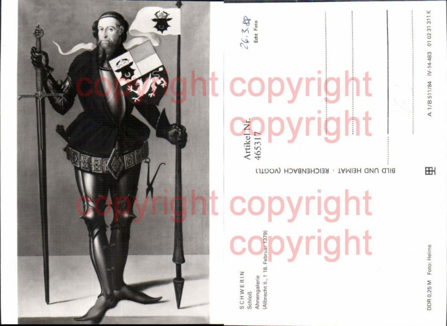 465317,Mittelalter Schwerin Schloß Ahnengalerie Albrecht II Ritter Rüstung Schwert