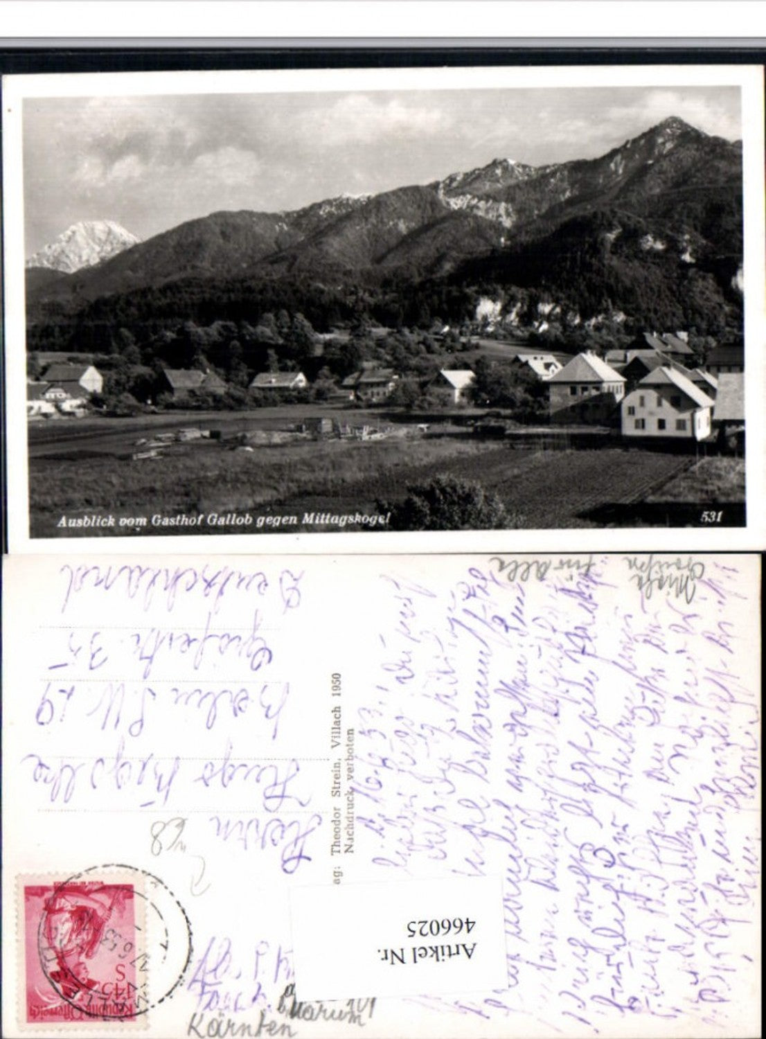 466025,Ausblick v. Gasthof Gallob b. Mallestig geg. Mittagskogel Bergkulisse