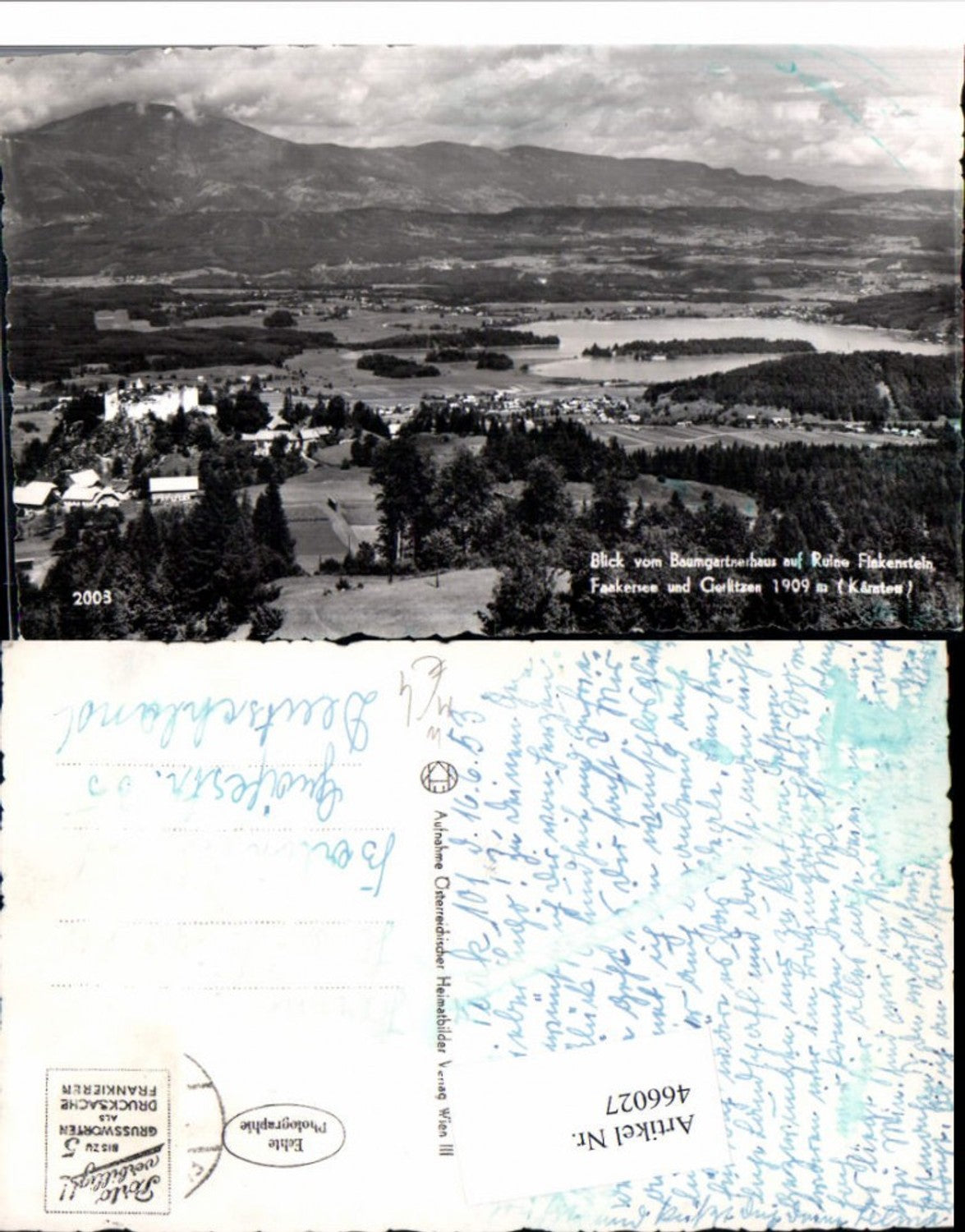 466027,Blick v. Baumgartnerhaus auf Ruine Finkenstein u. Faakersee