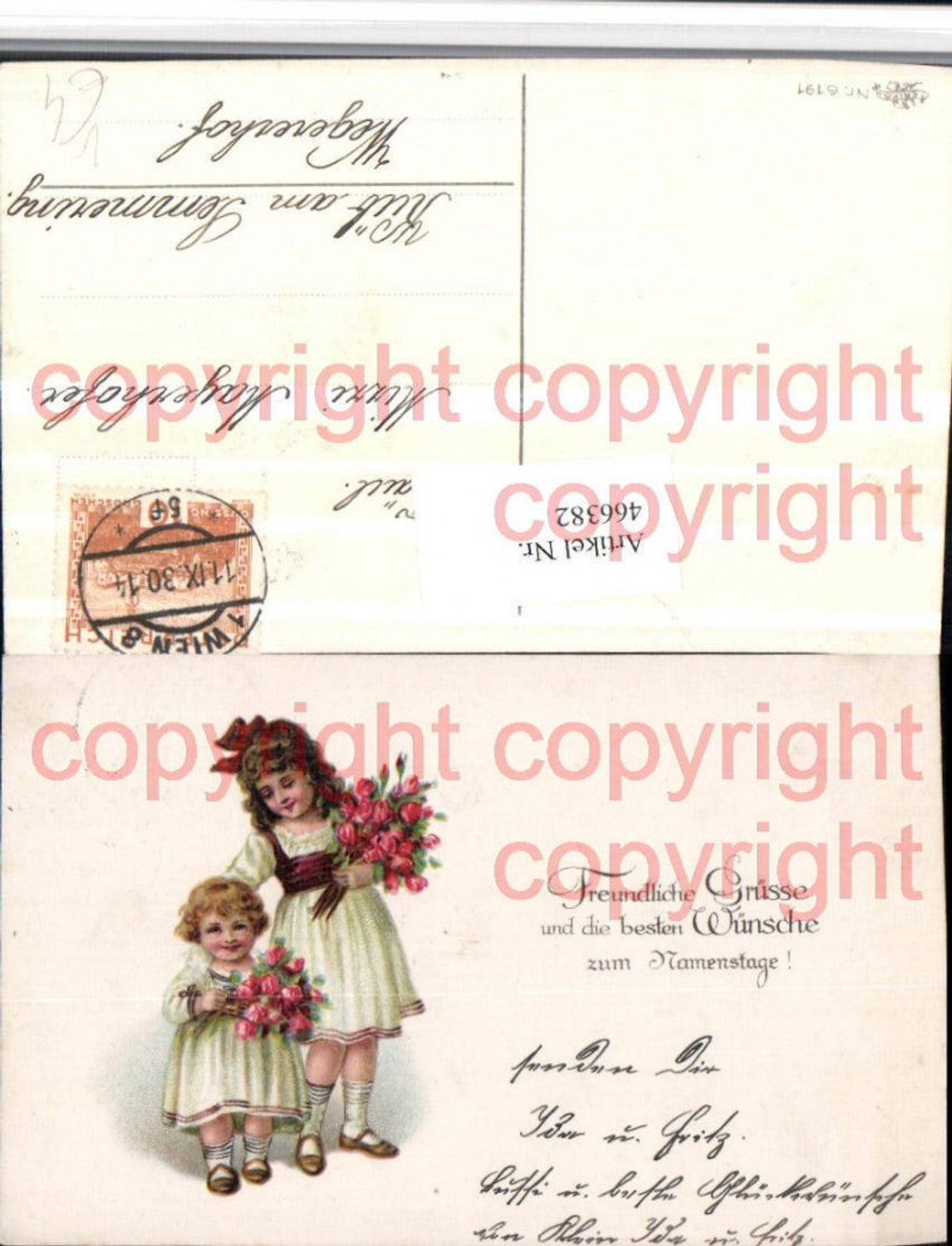 466382,Künstler AK Namenstag Kinder Rosenstrauß pub Erika 6191