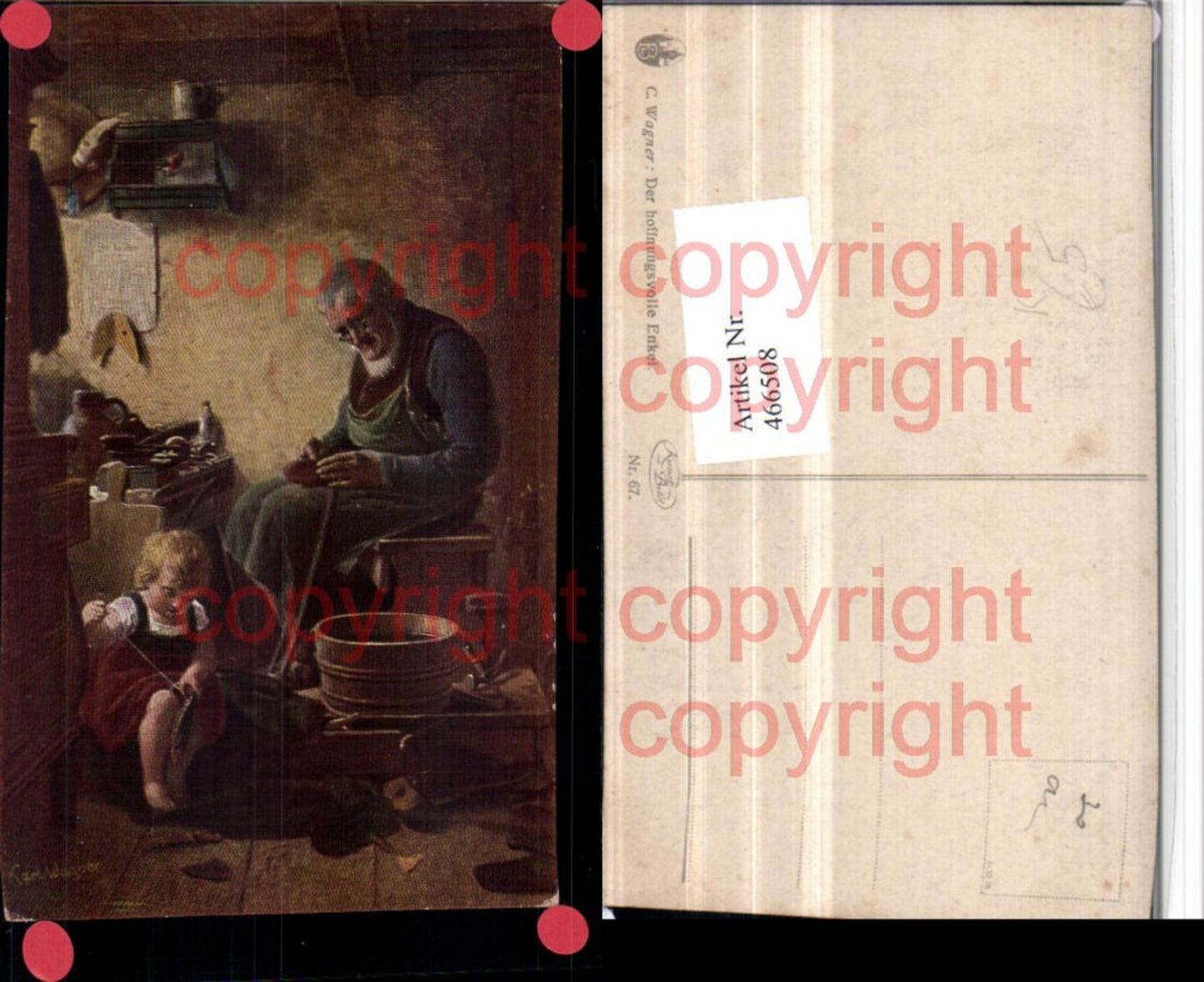 466508,Künstler AK Karl Wagner Hoffnungsvolle Enkel Kind Sticken