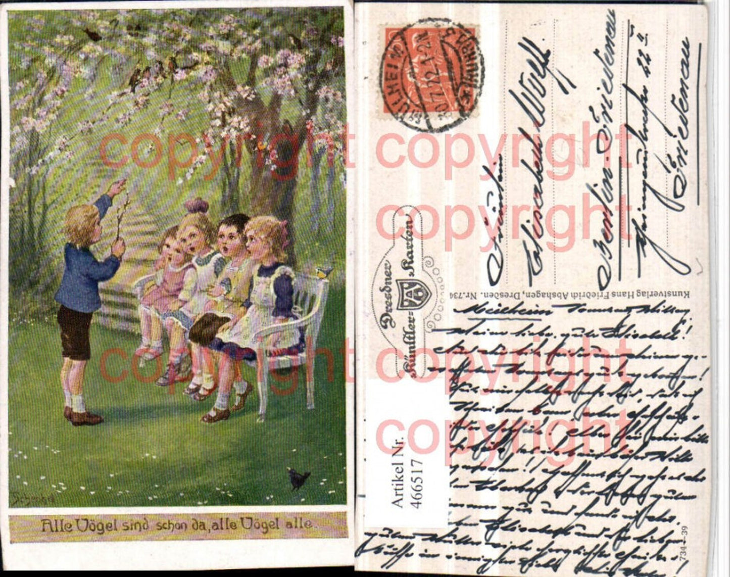466517,Künstler AK Schenkel Kinder b. Singen Dirigent Baumblüte