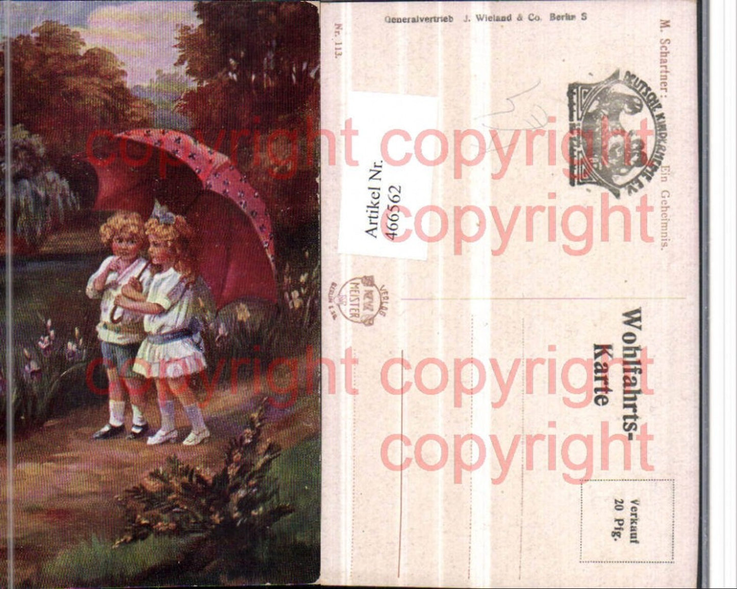 466562,Künstler AK M. Schartner Ein Geheimnis Kinder Schirm
