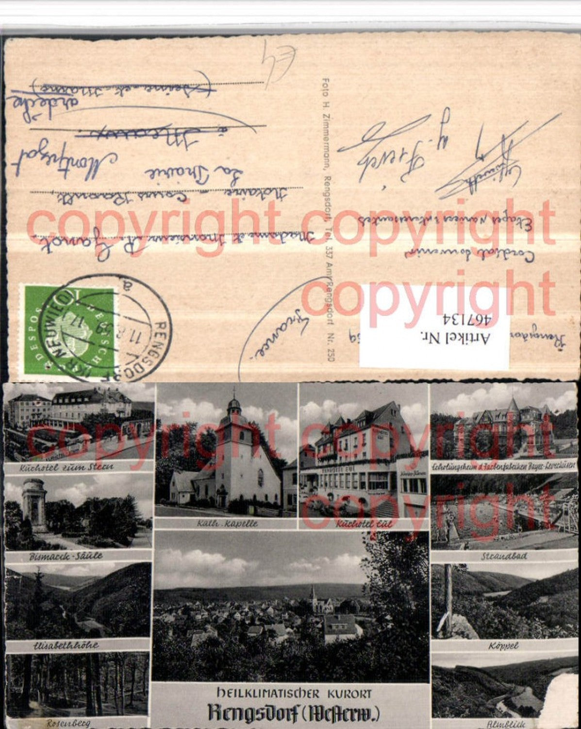 467134,Rengsdorf Totale Kapelle Hotel Freibad Bismarck-Säule Mehrbildkarte