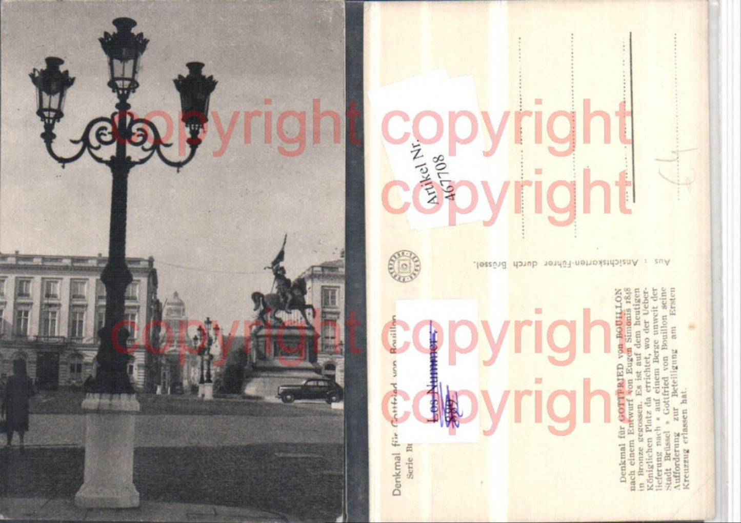 467708,Belgium Bruxelles Brüssel Denkmal f. Gottfried von Bouillon Laterne