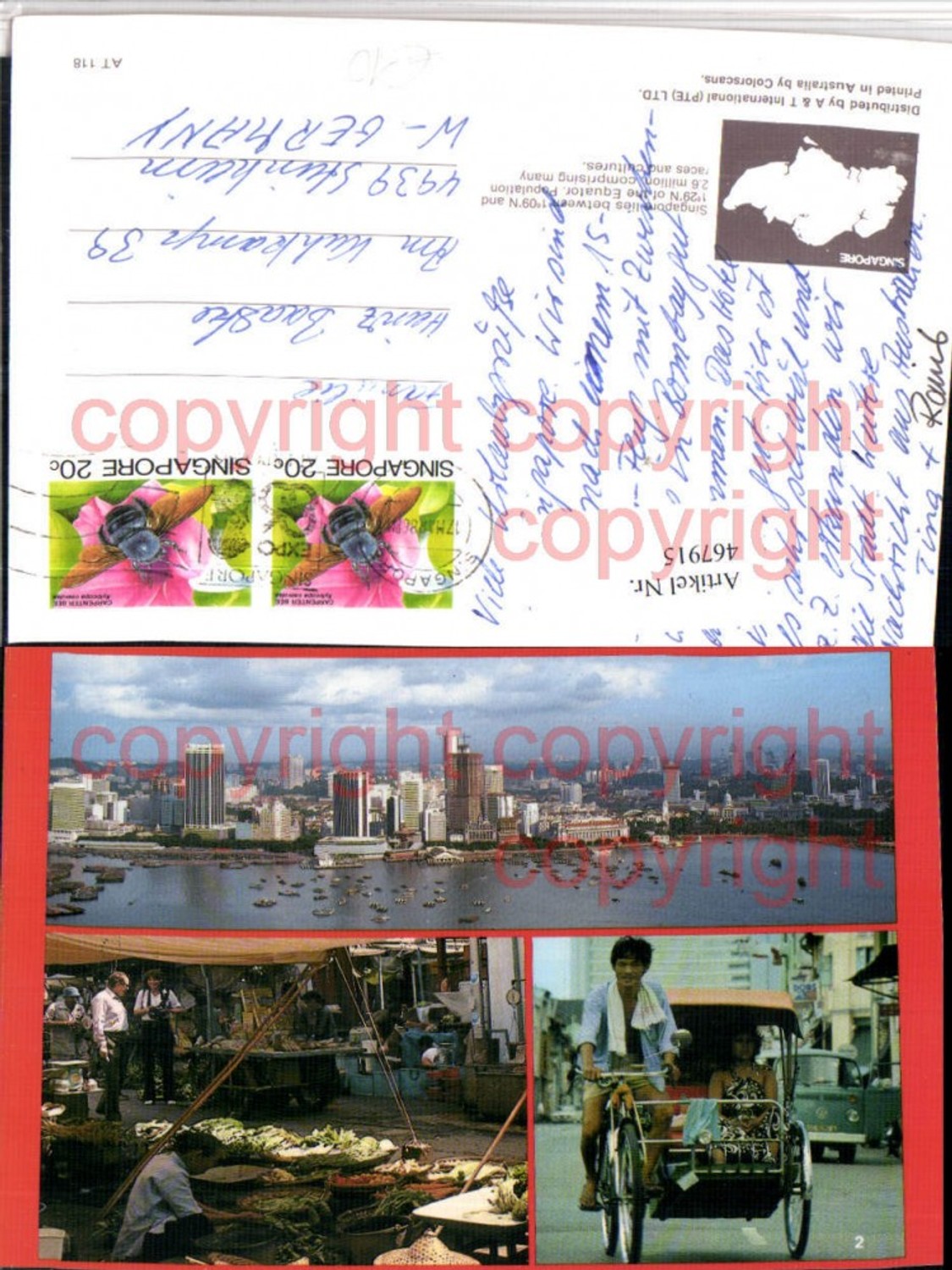 467915,Singapore Totale Rikscha Markt Mehrbildkarte