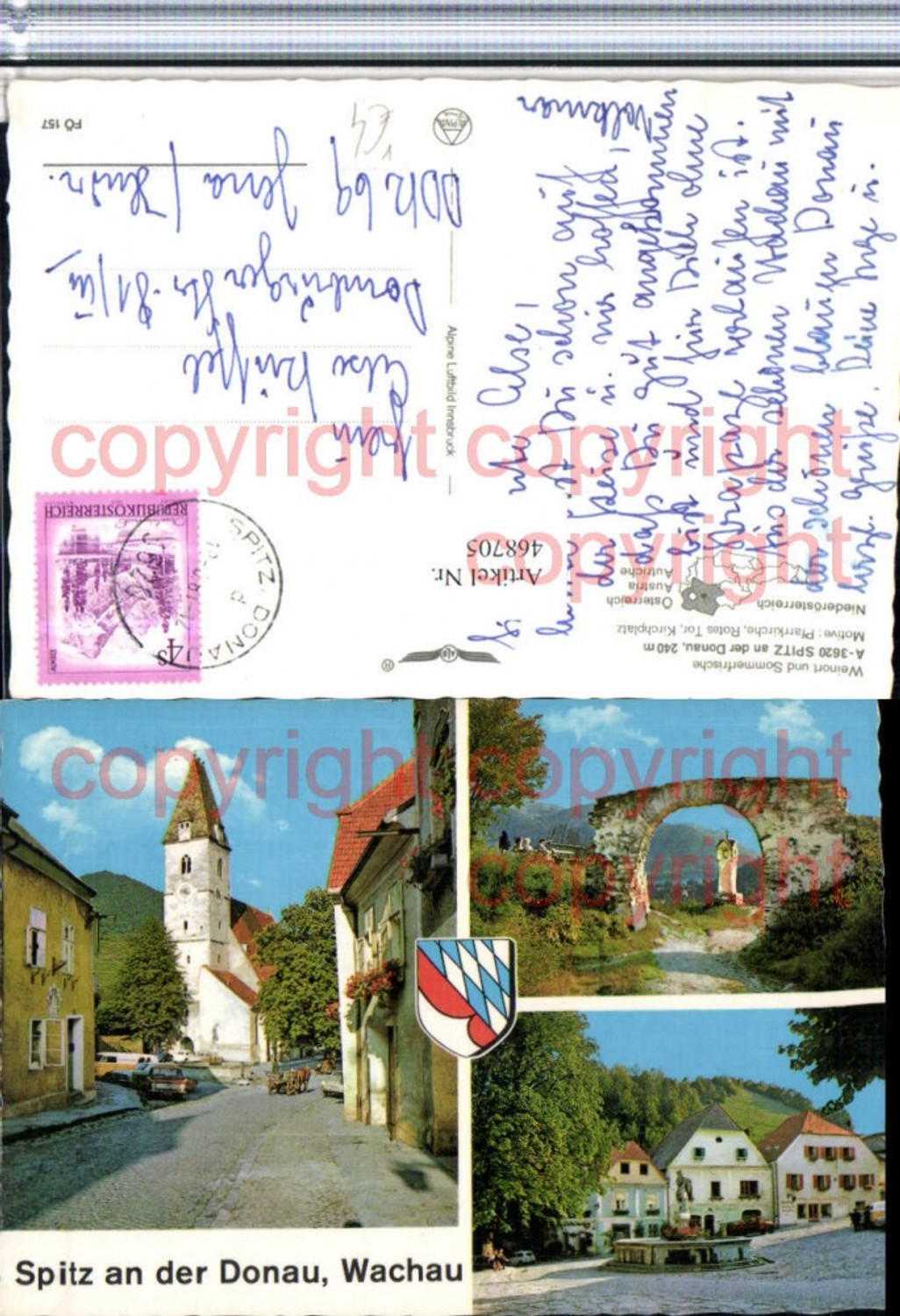 468705,Spitz an d. Donau Kirche Rotes Tor Platz Mehrbildkarte pub Alpine Luftbild 157