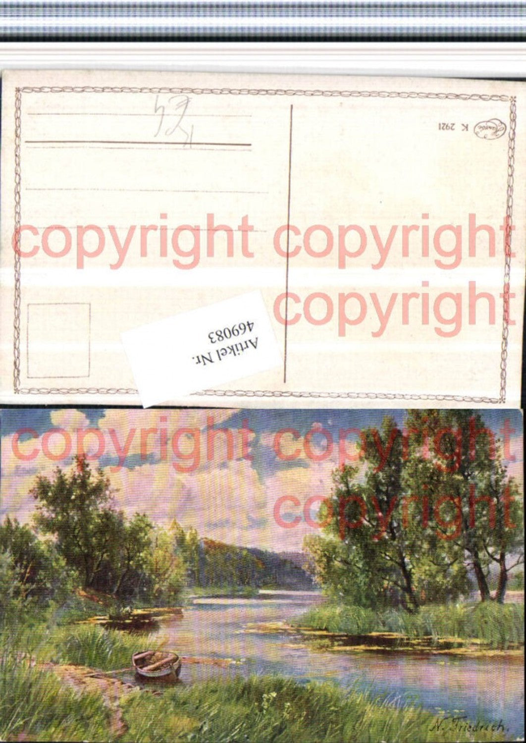 469083,Künstler AK N. Friedrich Landschaft Fluss Boot