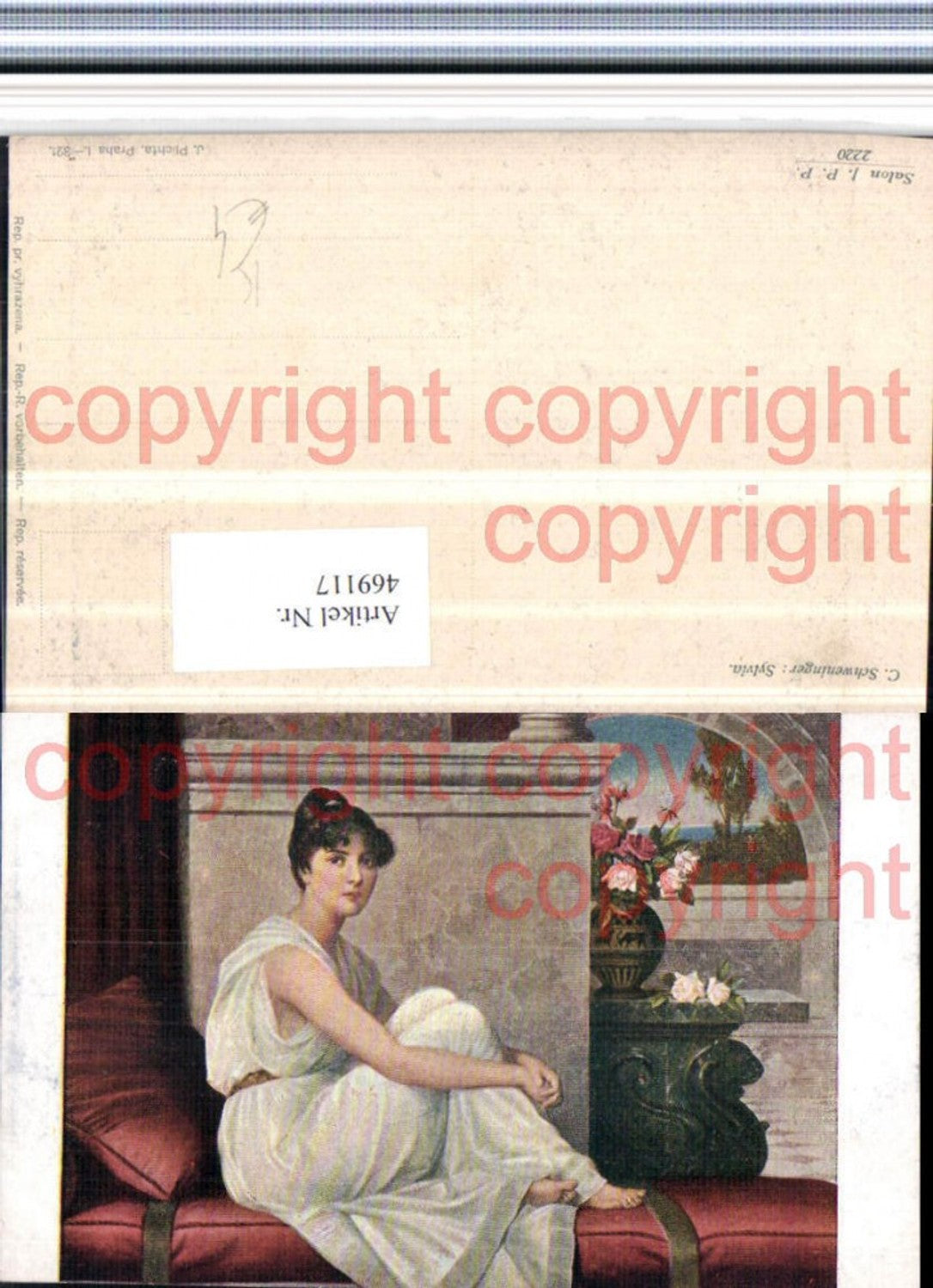 469117,Künstler AK C. Schweninger Sylvia Frau Kleid Couch Sofa