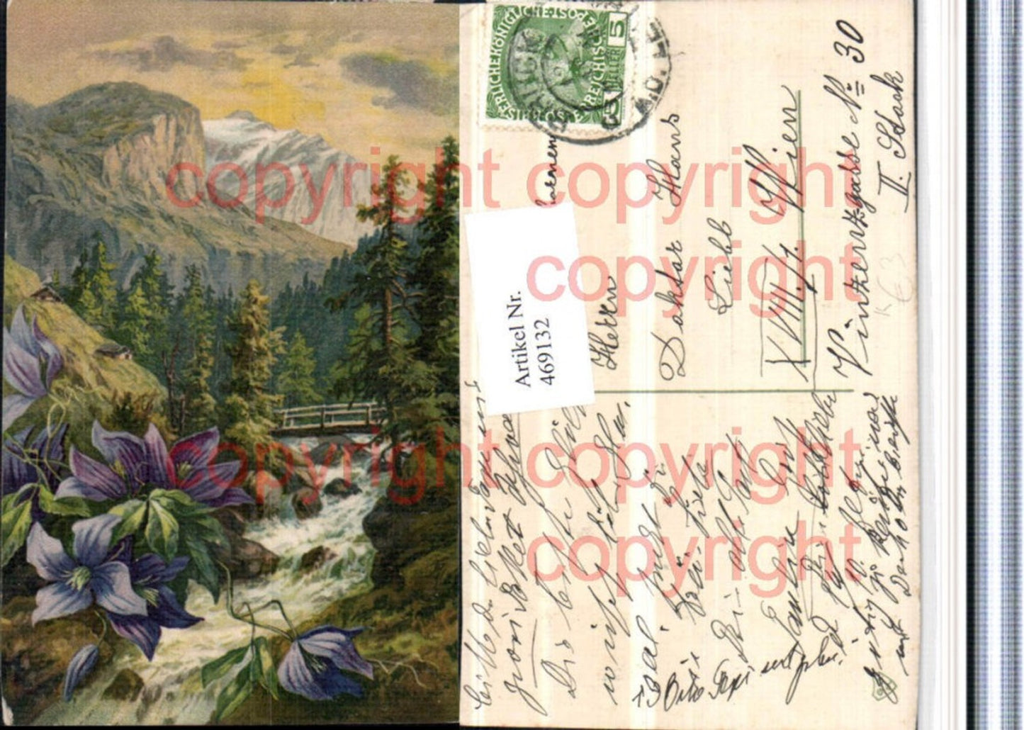 469132,Künstler AK Landschaft Bergkulisse Blumen