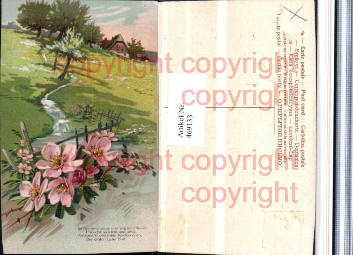 469133,Präge Künstler Litho Landschaft Blüten Spruch