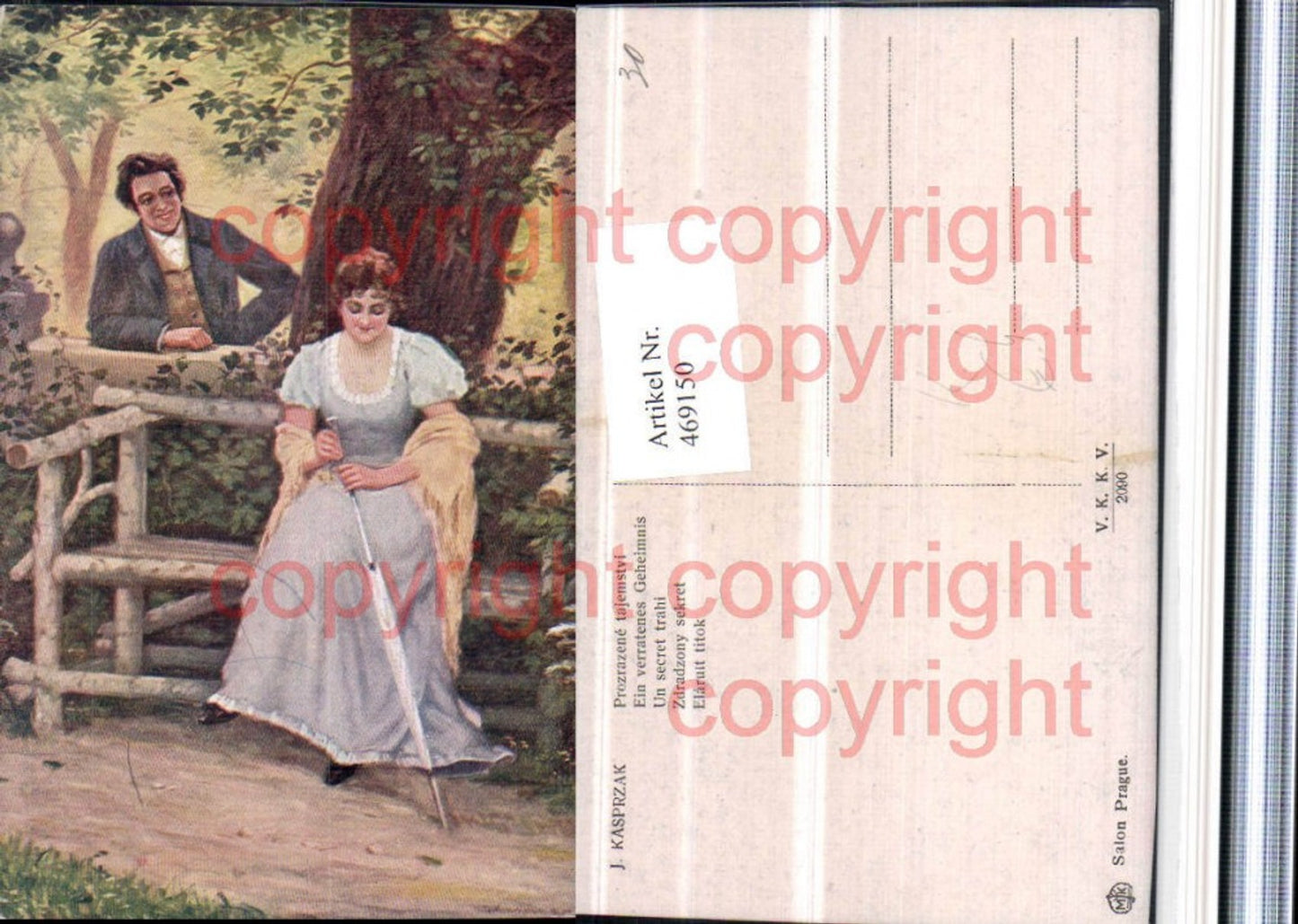 469150,Künstler AK J. Kasprzak ein verratenes Geheimnis Frau Kleid Schirm