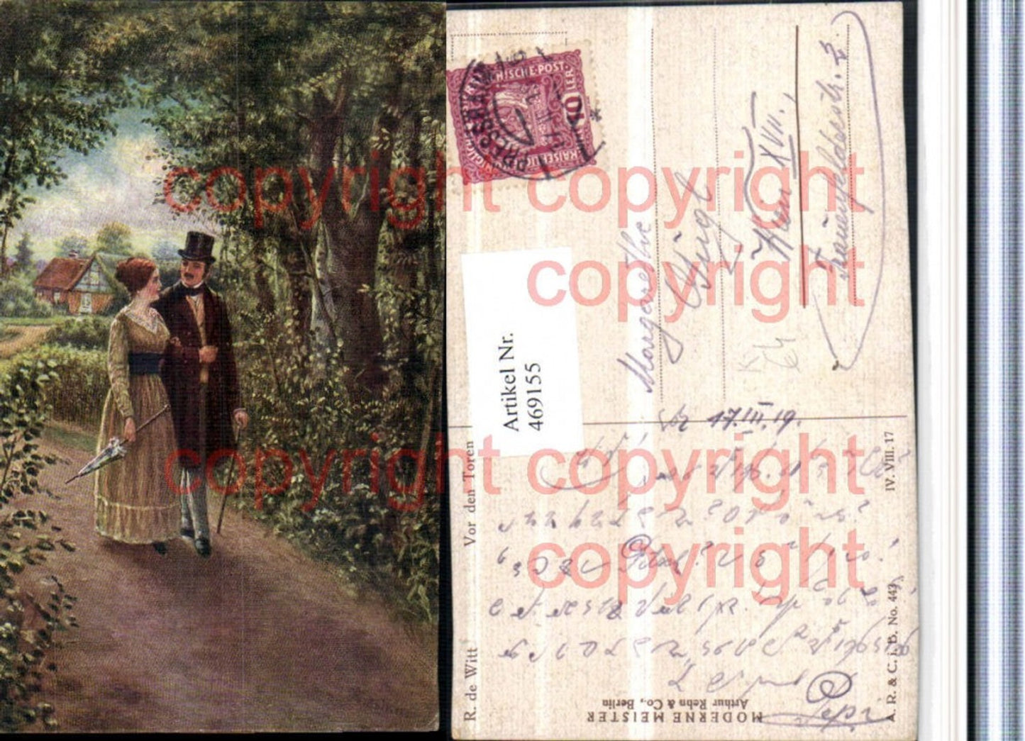 469155,Künstler AK R. De Witt Vor den Toren Liebe Paar Schirm
