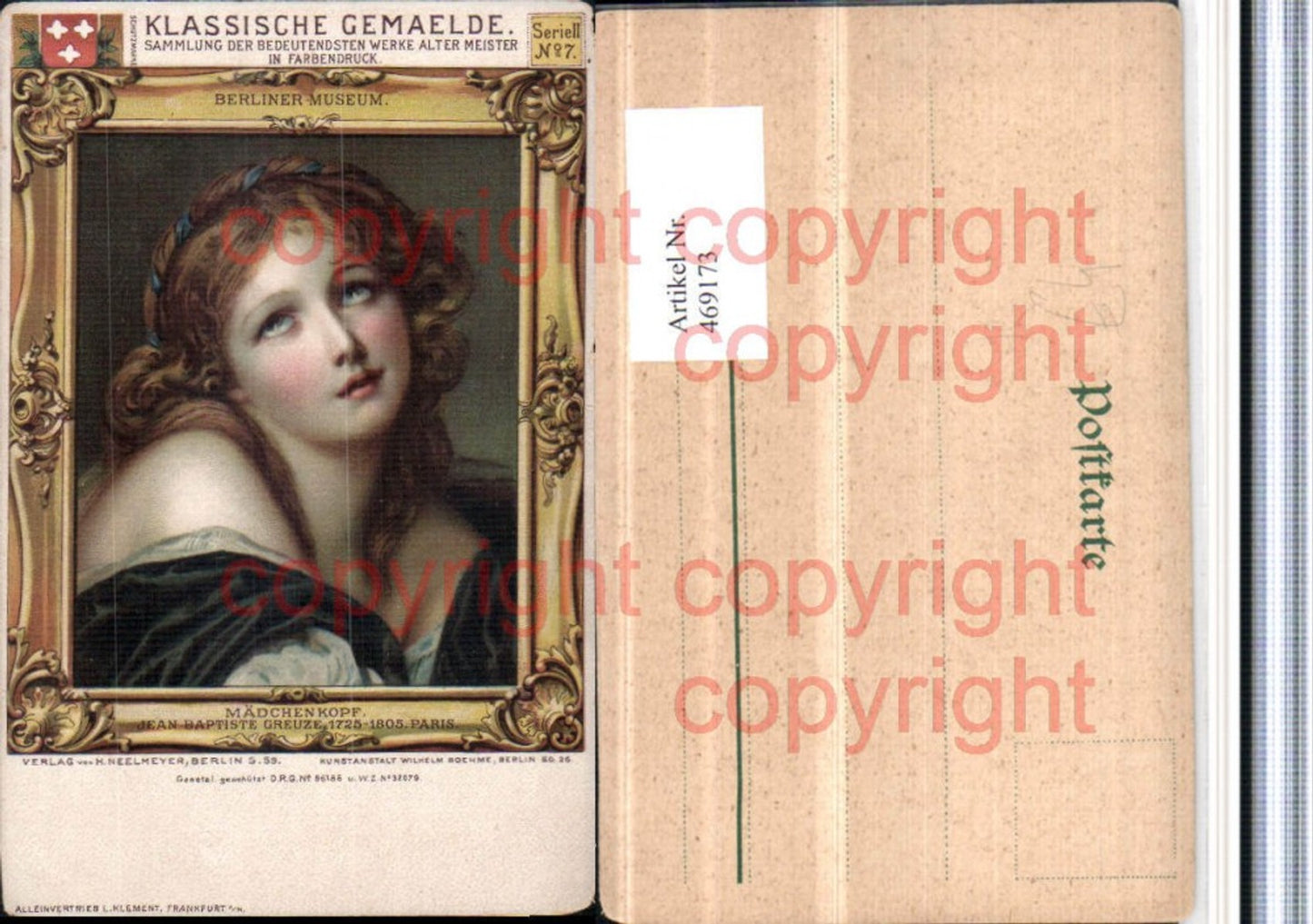 469173,Künstler AK Jean Baptiste Greuze Mädchenkopf Portrait
