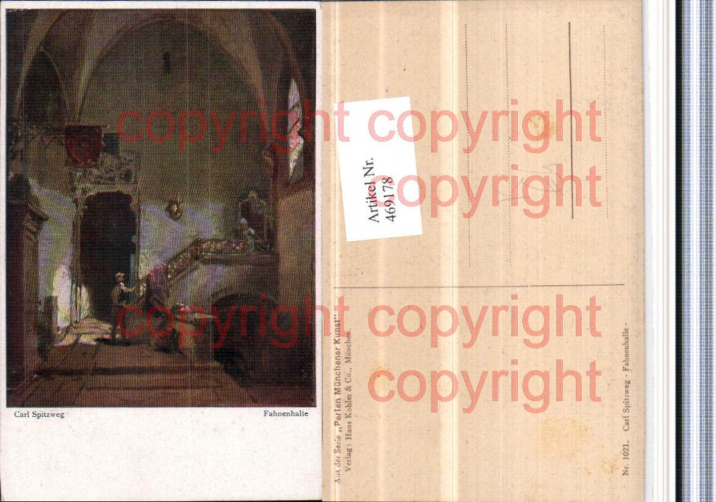 469178,Künstler AK Carl Spitzweg Fahnenhalle Innenansicht