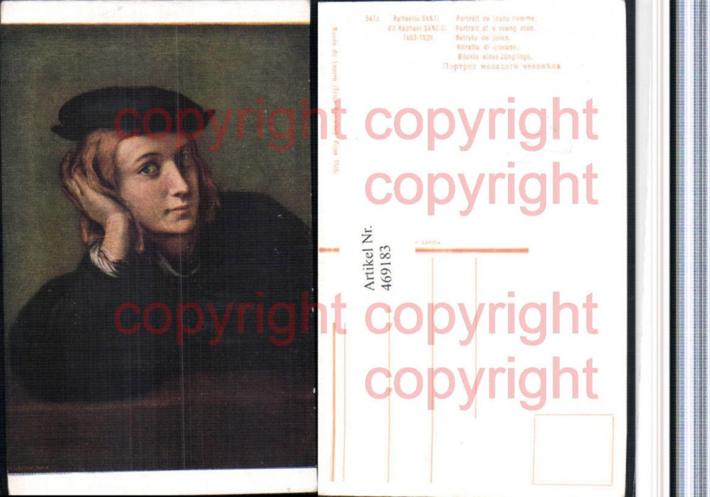 469183,Künstler AK Raffaello Santi Bildnis eines Jünglings Mütze
