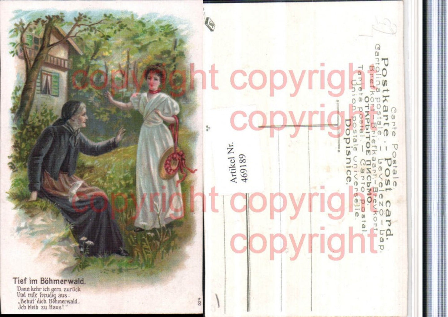 469189,Präge Künstler Litho Tief im Böhmerwald Frauen Spruch