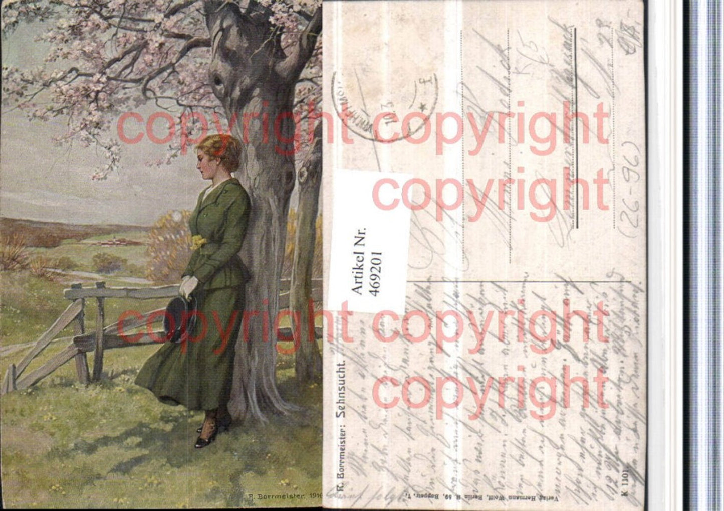 469201,Künstler AK R. Borrmeister Sehnsucht Frau Hut Landschaft