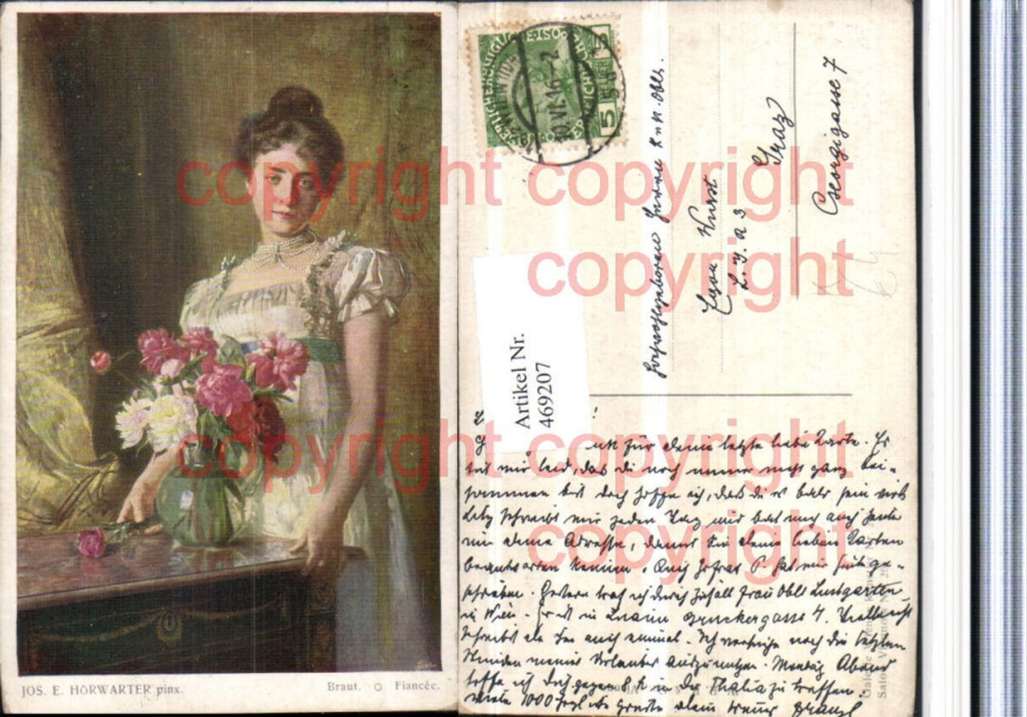 469207,Künstler AK Jos. E. Hörwarter Braut Frau Brautkleid Blumen