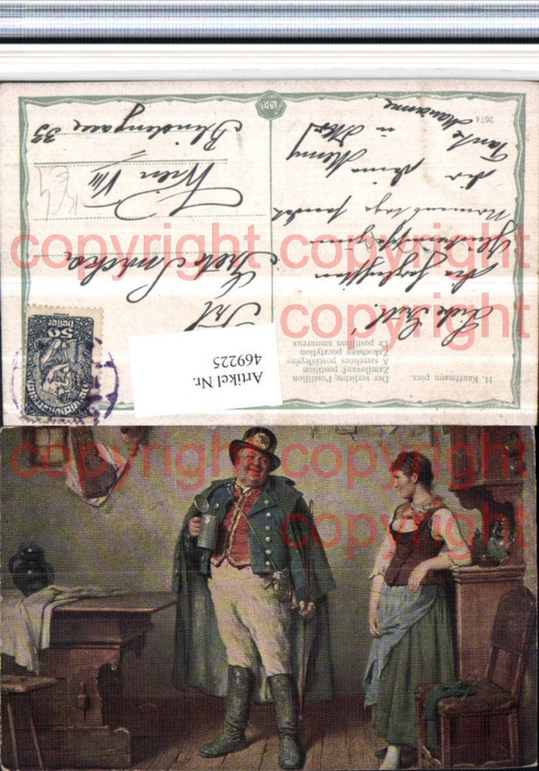 469225,Künstler AK H. Kauffmann Der verliebte Postillion Mann Bier Krug