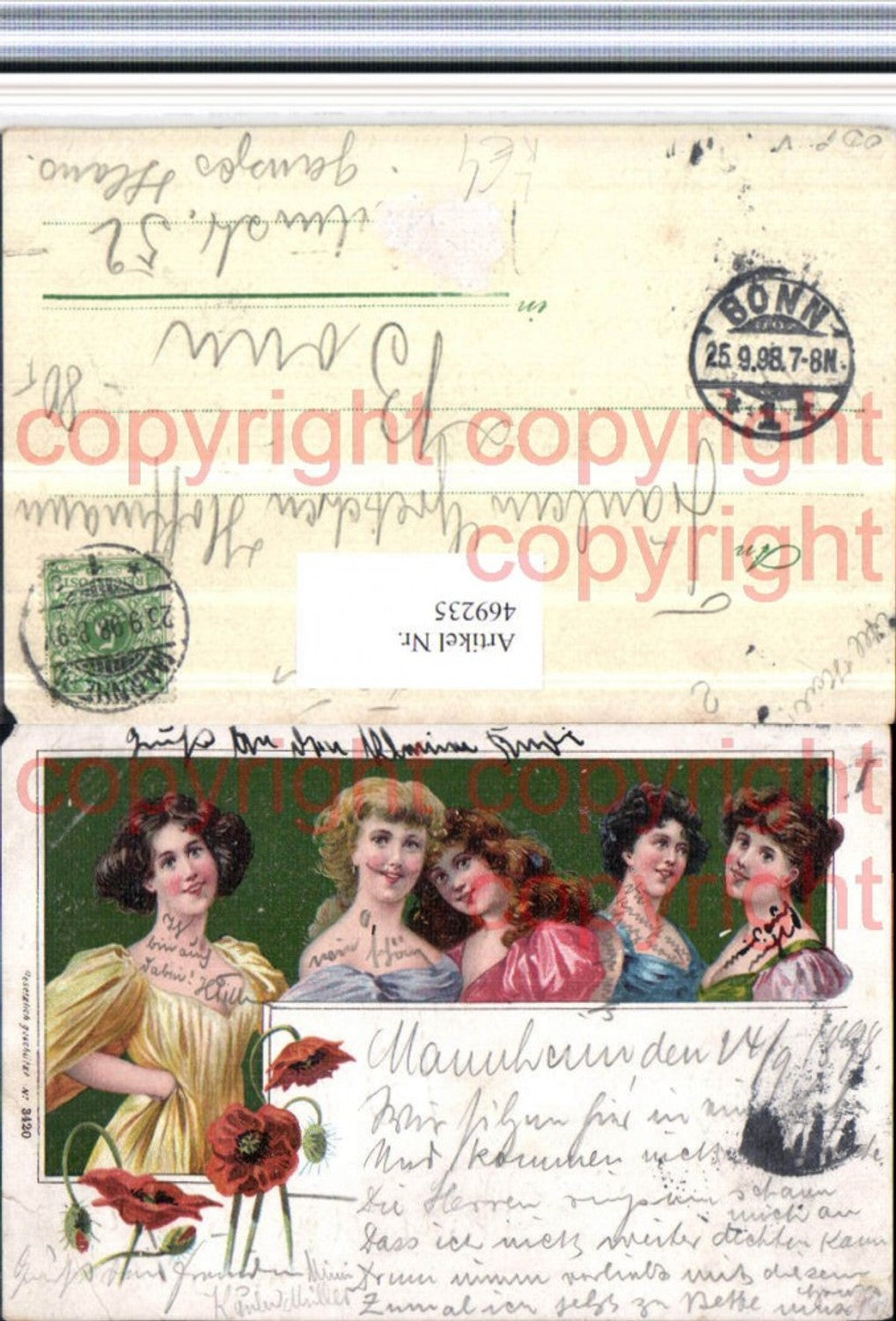 469235,Künstler Litho Frauen Kleider Passepartout Mohnblumen Blume