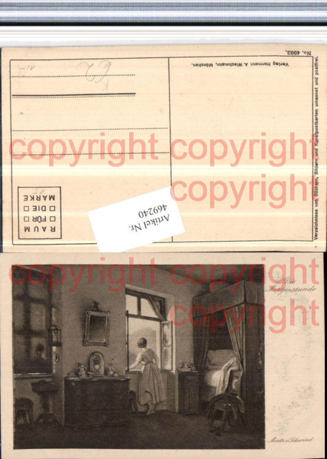 469240,Künstler AK Moritz v. Schwind Die Morgenstunde Zimmer Bett Fenster