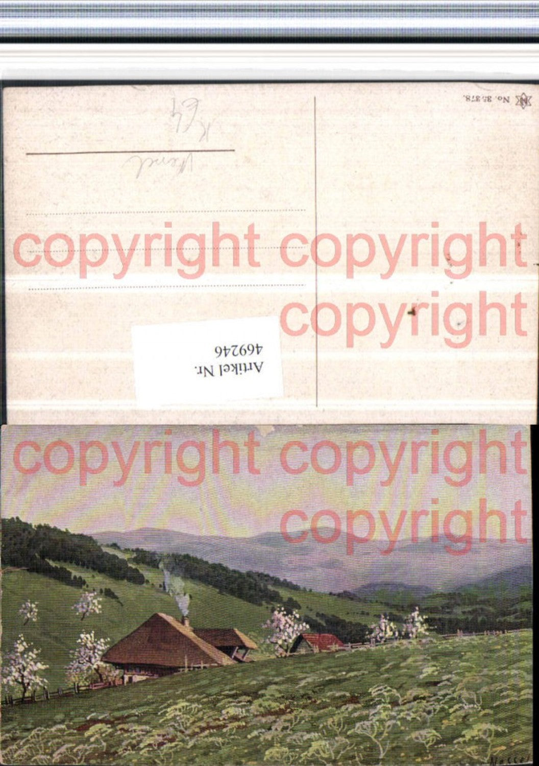 469246,Künstler AK Nessel Landschaft Haus Bergkulisse