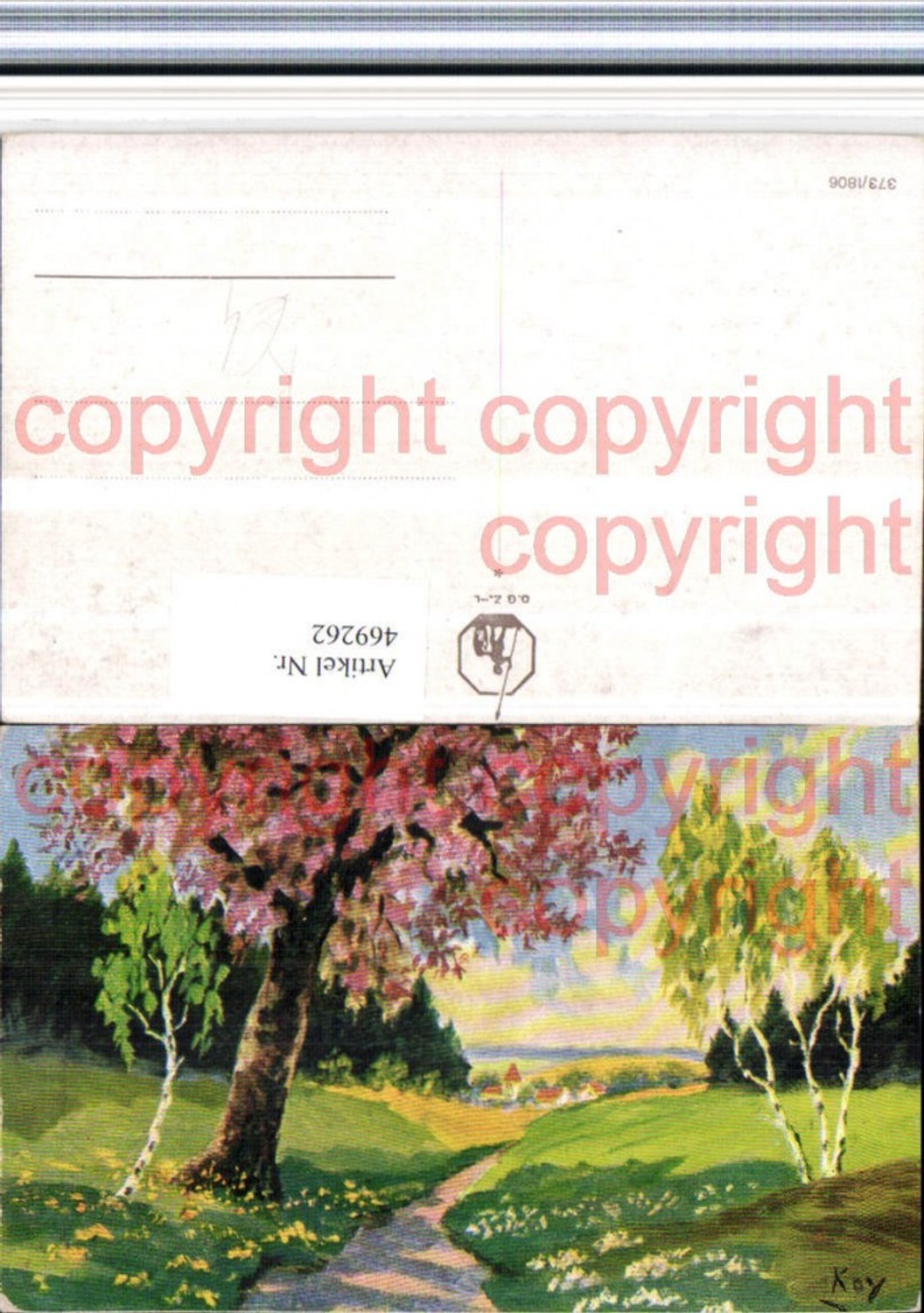 469262,Künstler AK Landschaft Wegpartie Bäume