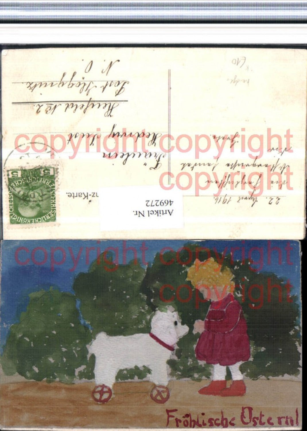 469272,Künstler AK Handgemalt Ostern Kind Mädchen Spielzeug Hund