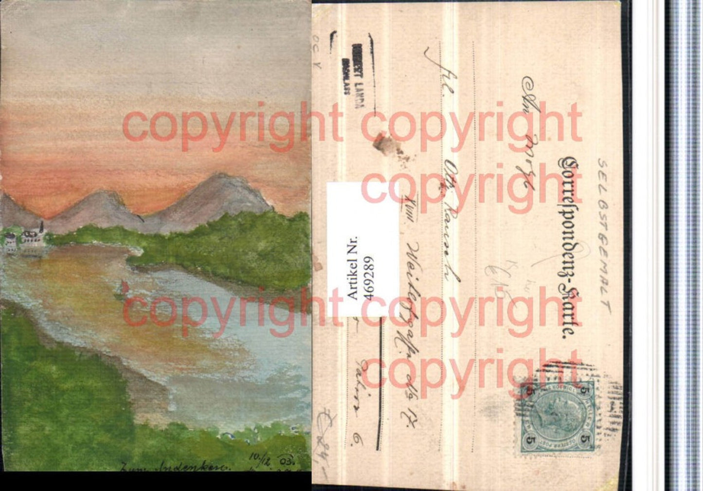 469289,Künstler AK Handgemalt Landschaft See Bergkulisse