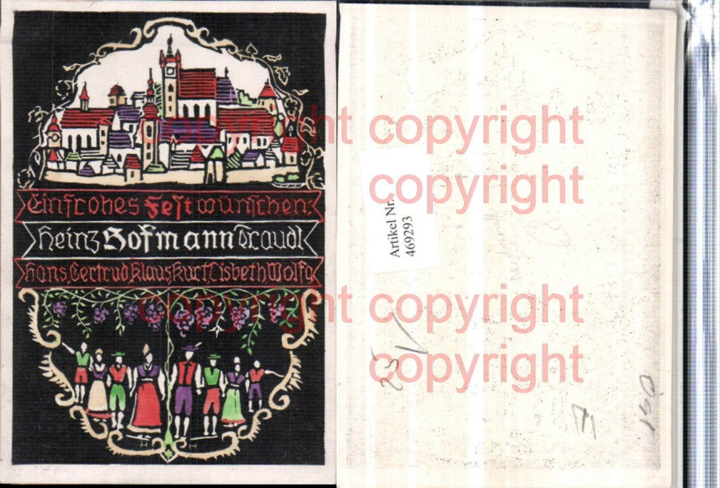 469293,Künstler AK Handgemalt Heinz Traudl Hofmann Frohes Fest Stadt Personen