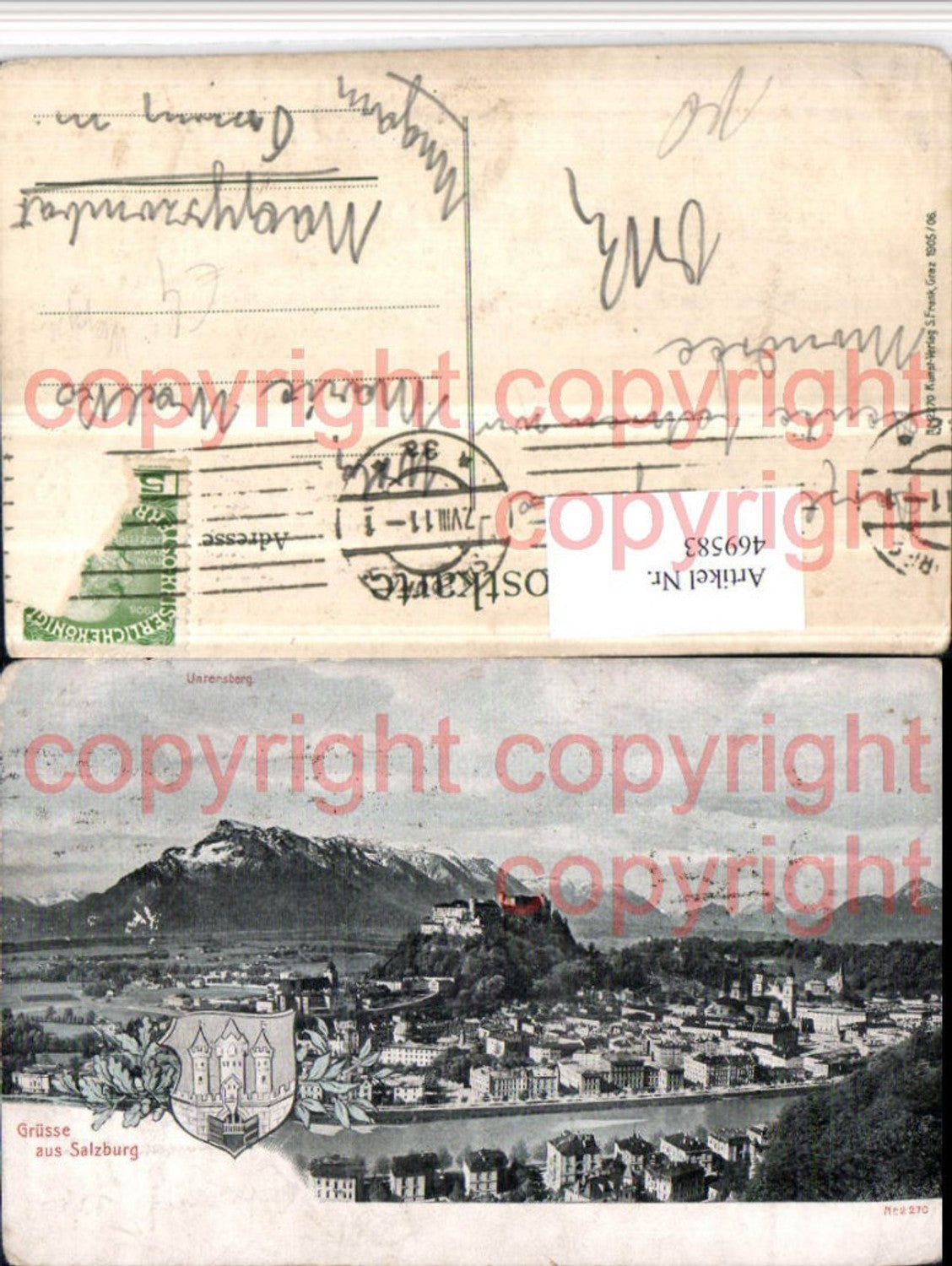 469583,Salzburg Wappen Totale m. Festung geg. Untersberg Bergkulisse