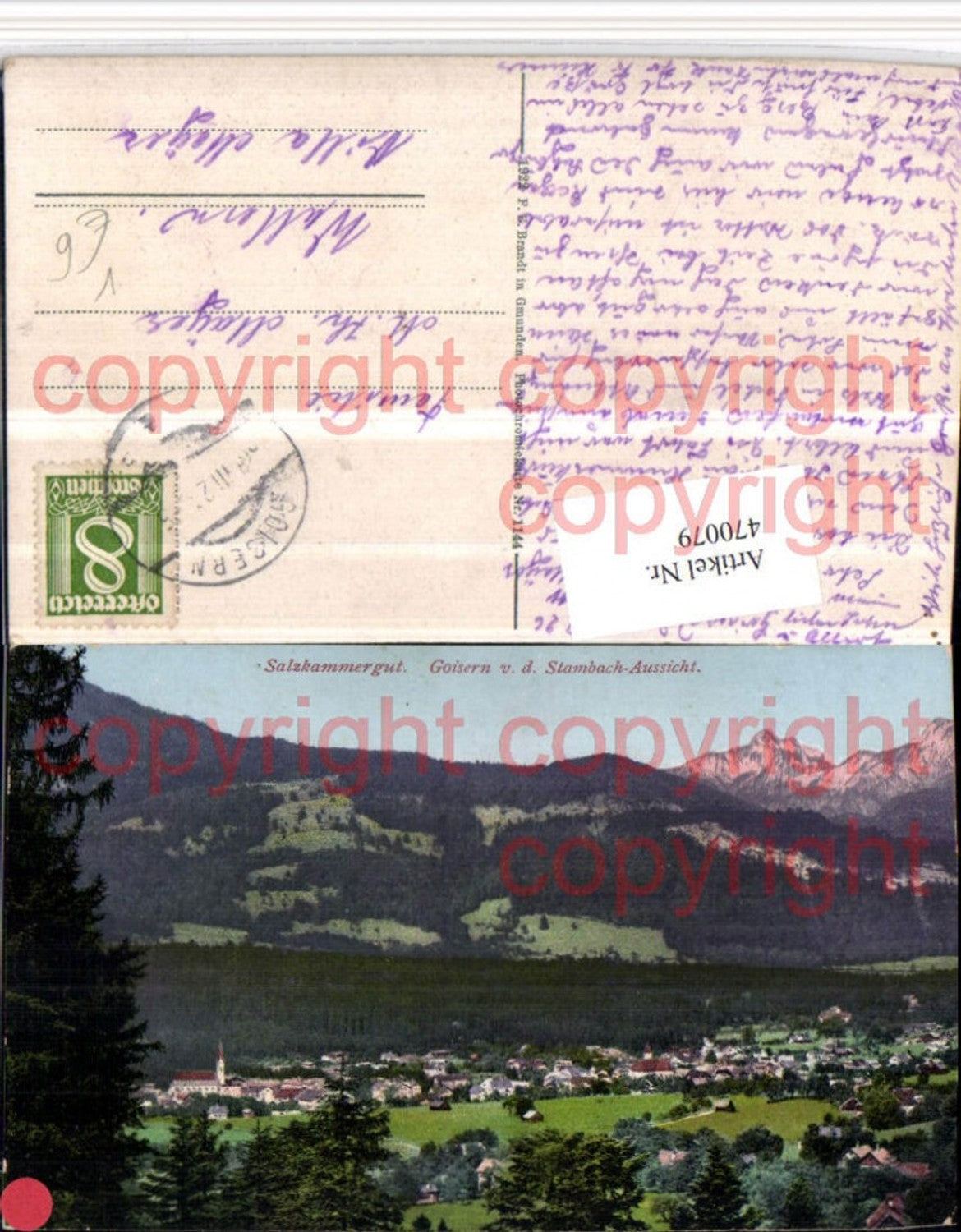 470079,Goisern Totale von d. Stambach-Aussicht Bergkulisse pub F.E. Brandt 1144
