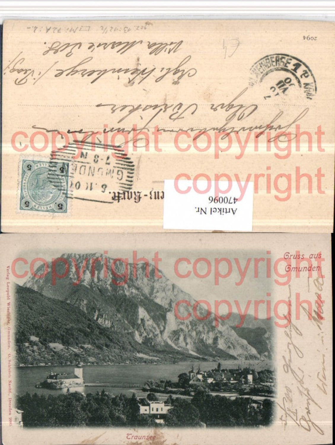 470096,Gruß aus Gmunden Schloss Ort Orth Traunsee Bergkulisse