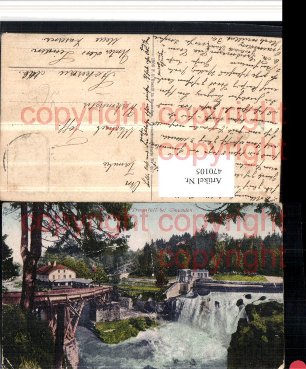 470105,Traunfall Wasserfall b. Gmunden Brücke pub F.E. Brandt 677