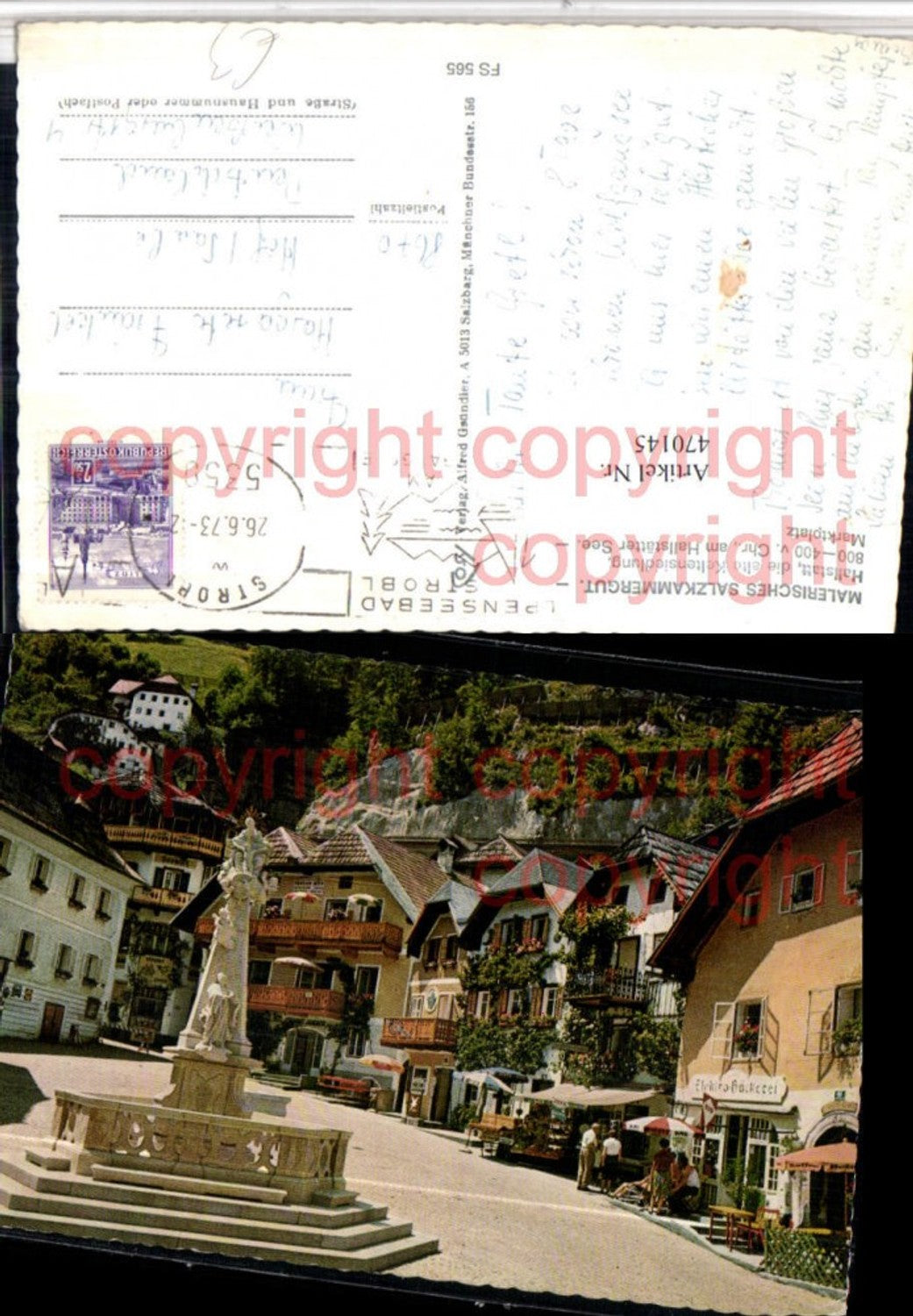 470145,Hallstatt am Hallstättersee Marktplatz Brunnen pub Cosy