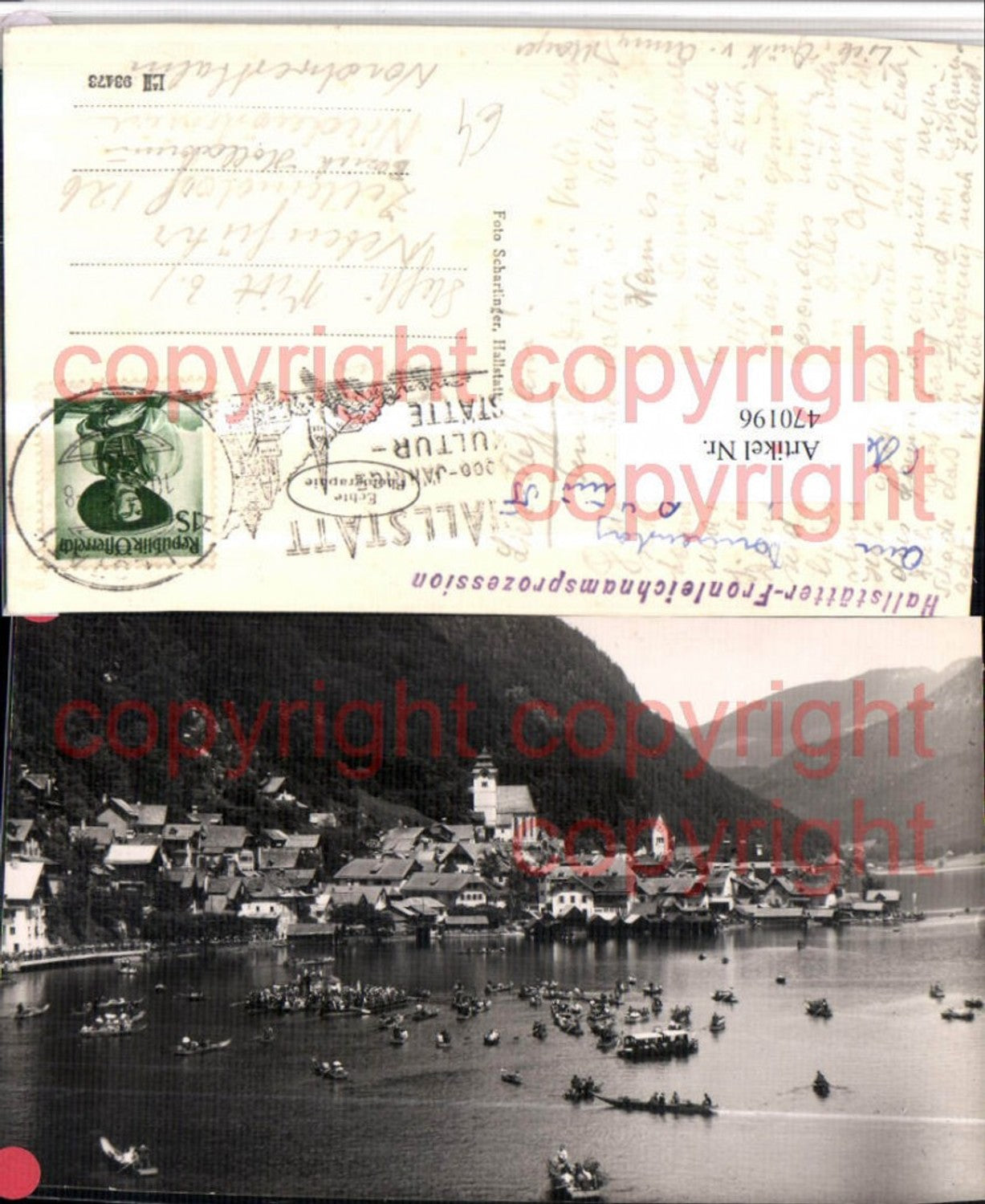 470196,Hallstatt am See Teilansicht Fronleichnamsprozession Boote