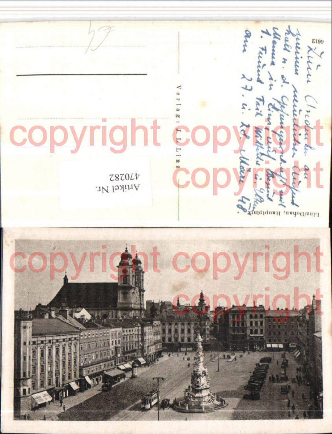 470282,Linz an d. Donau Hauptplatz Pestsäule Kirche