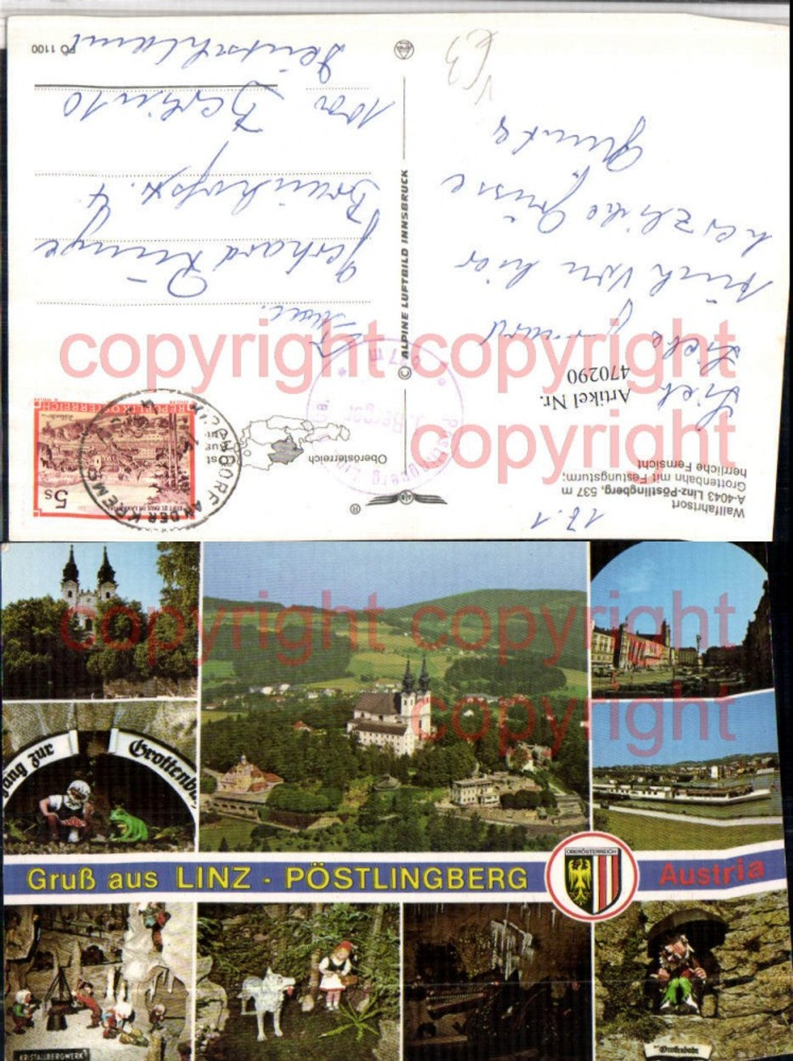 470290,Linz an d. Donau Pöstlingberg Kirche Grottenbahn pub Alpine Luftbild 1100