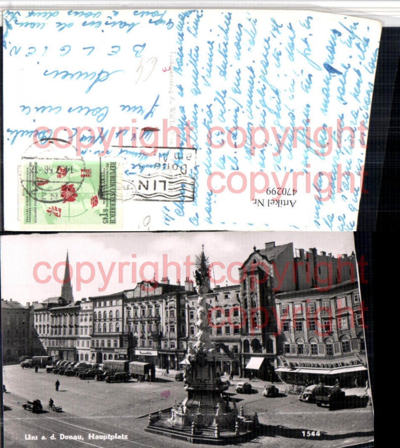 470299,Linz an d. Donau Hauptplatz Pestsäule Geschäfte
