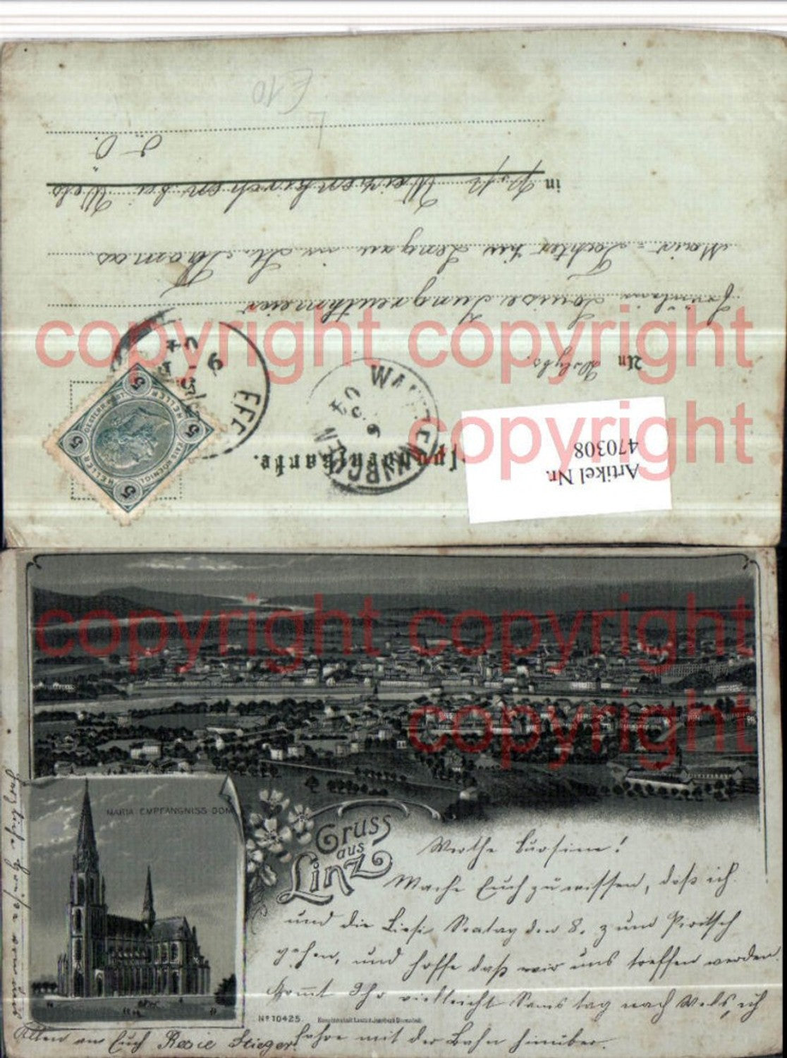 470308,Litho Gruß aus Linz an d. Donau Totale Dom Mehrbildkarte