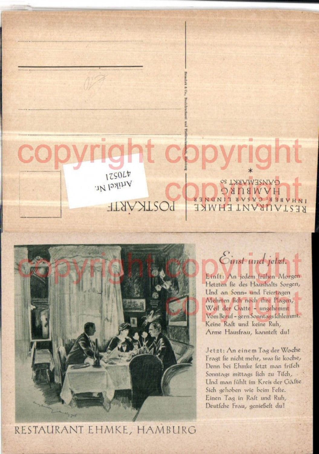 470521,Künstler AK Hamburg Restaurant Ehmke Text Einst und jetzt