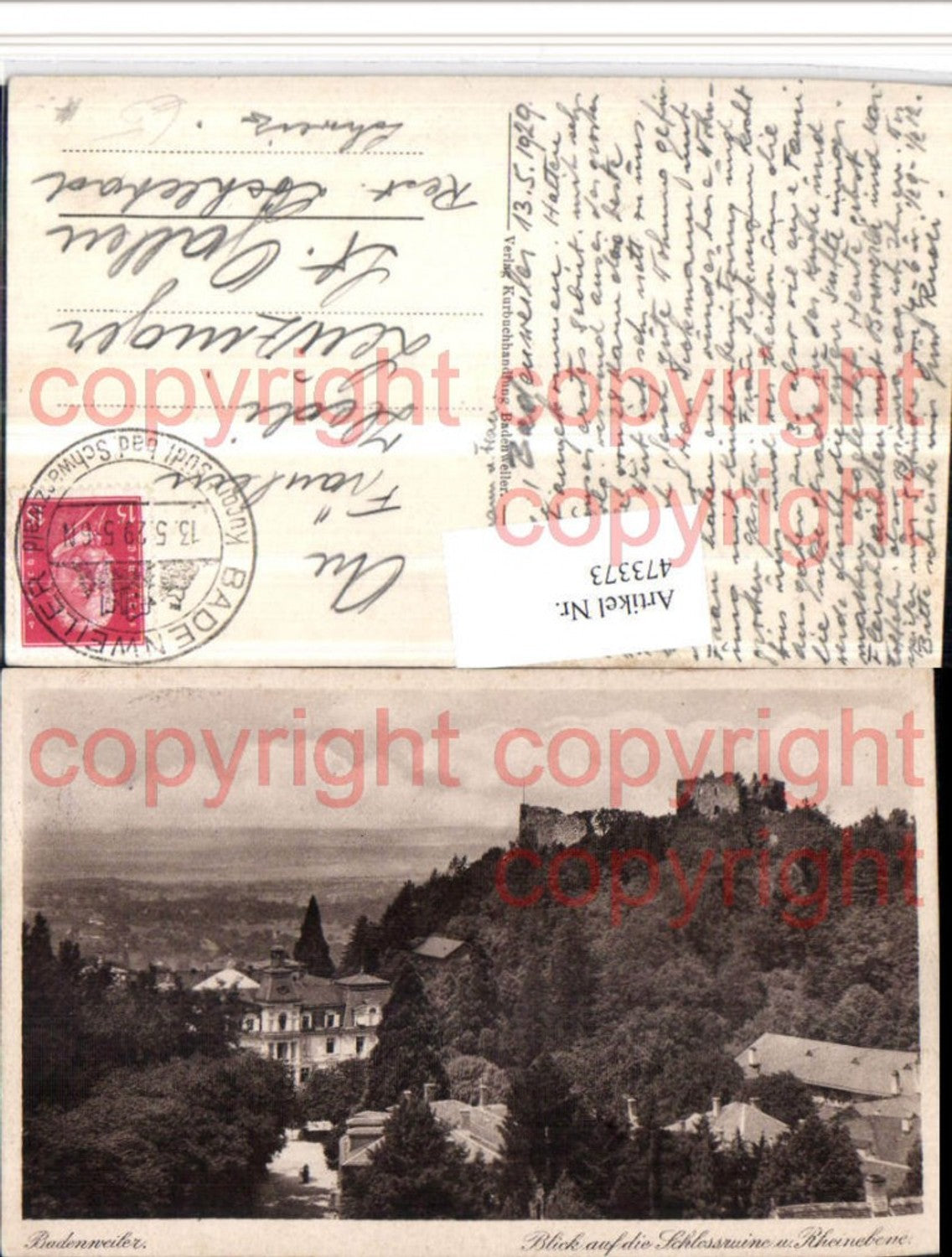473373,Badenweiler Blick auf die Schlossruine u. Rheinebene
