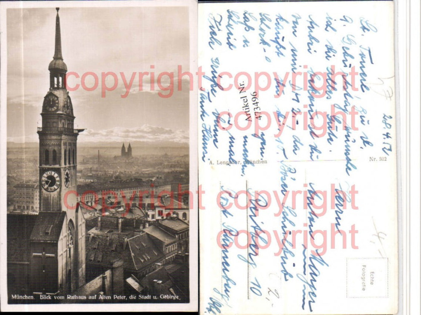473496,München Blick vom Rathaus auf Alten Peter Kirche u. Stadt