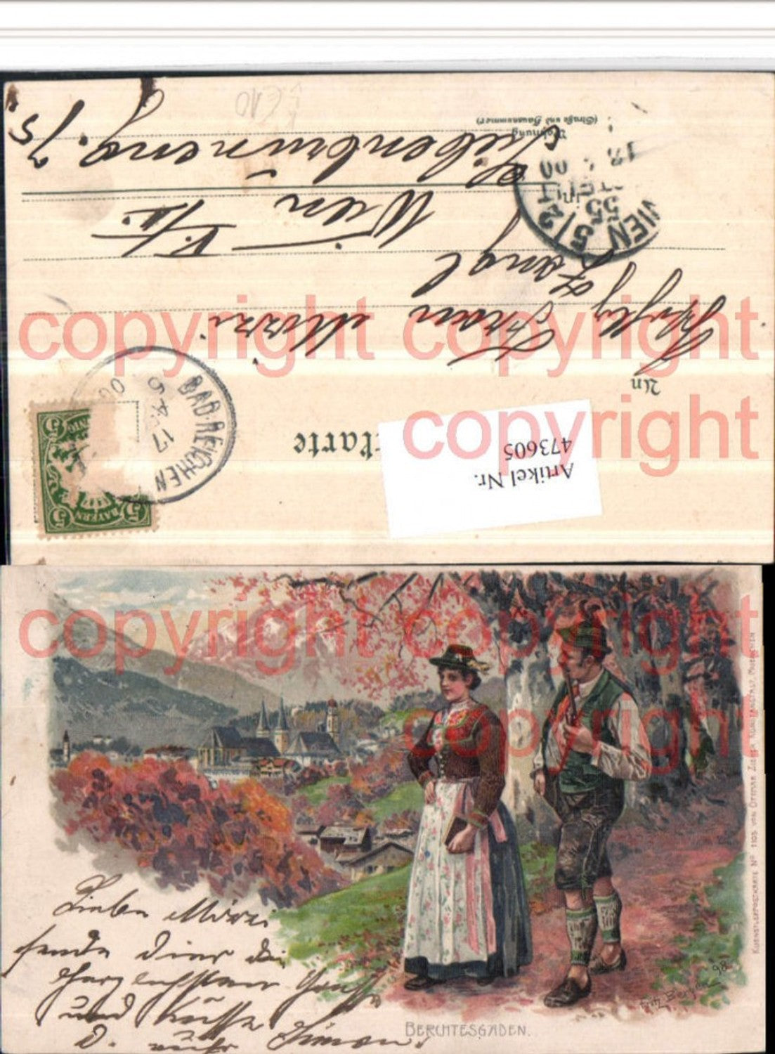 473605,Künstler Litho Fritz Bergen Berchtesgaden Totale Tracht pub Ottmar Zieher 1105