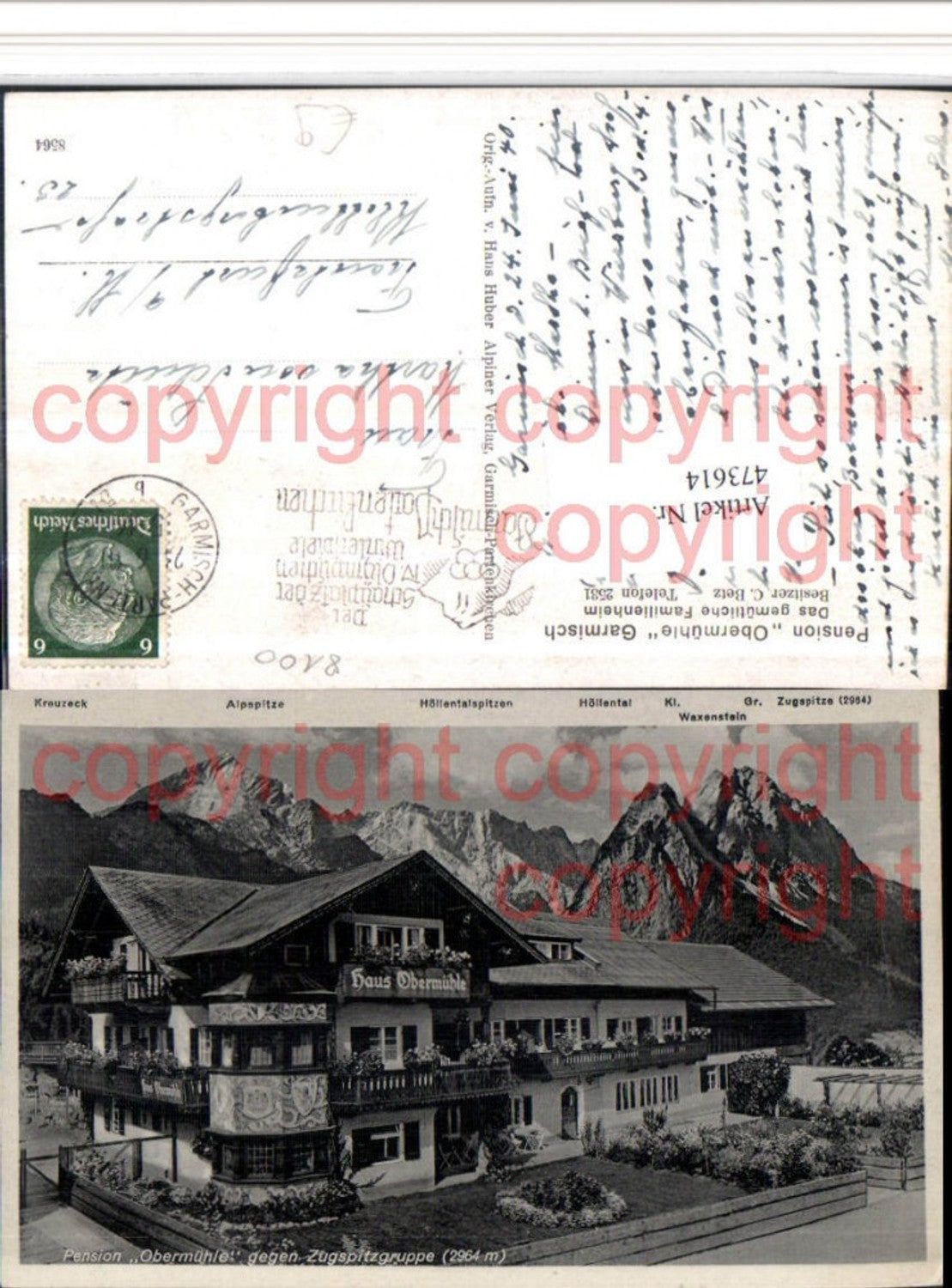473614,Garmisch Pension Obermühle geg. Zugspitze Bergkulisse