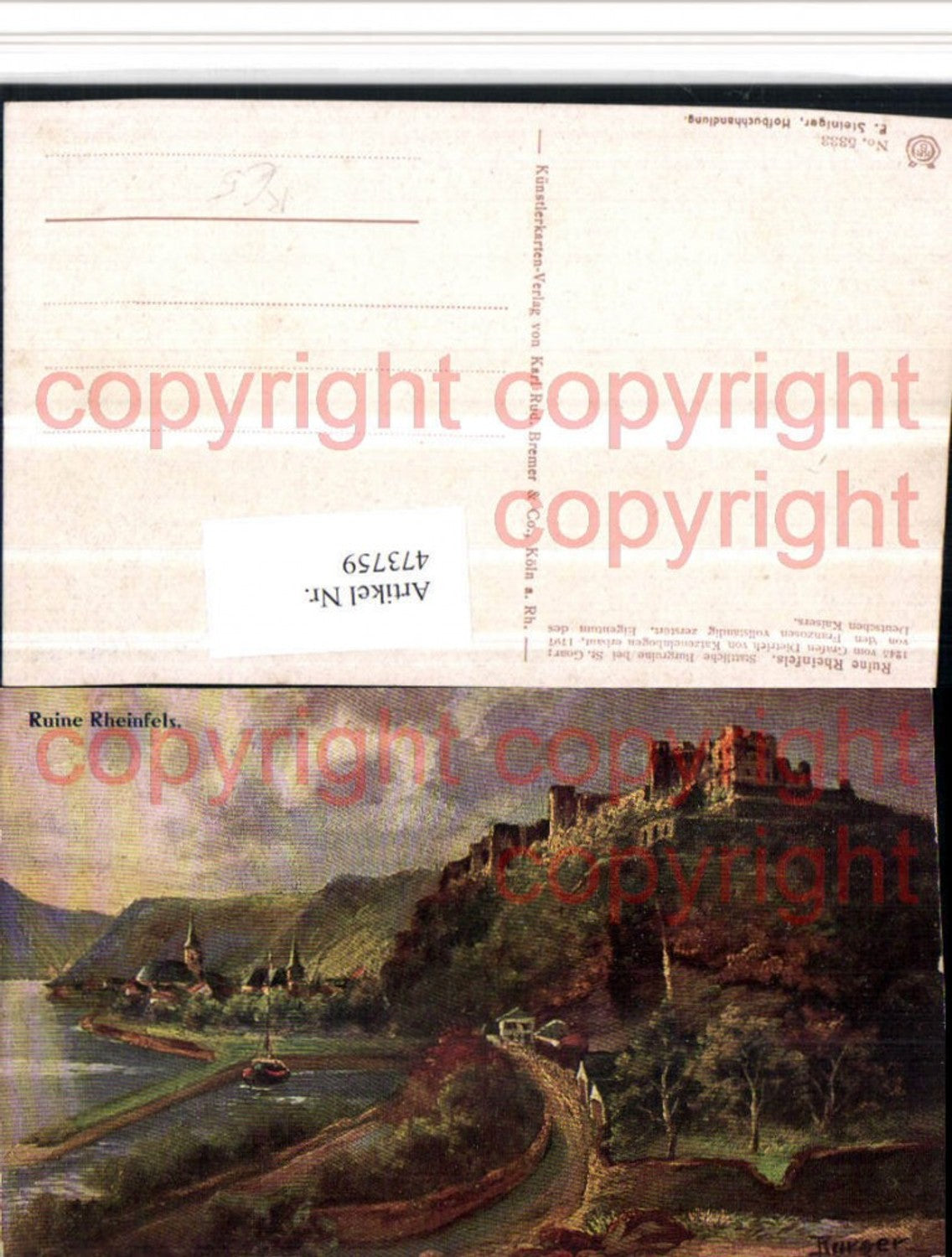 473759,Künstler AK Burger Ruine Burg Rheinfels b. St. Goar Totale