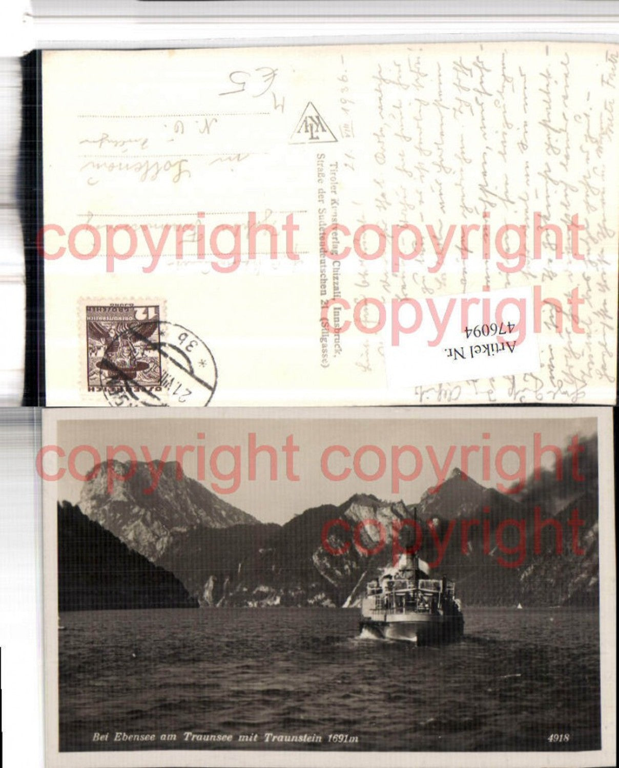 476094,Traunsee b. Ebensee Dampfer m. Traunstein Bergkulisse