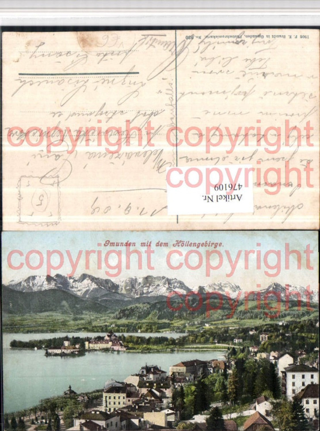 476109,Gmunden Teilansicht m. Höllengebirge Bergkulisse pub F.E. Brandt 930
